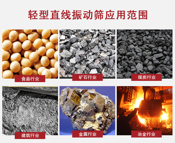 輕型直線振動篩應用范圍較廣多使用與顆粒狀，粉狀以及其它重型行業的輸送。